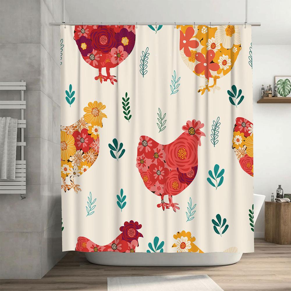 Floral Chicken Print Shower Curtain Waterproof Bathroom Decor Home Decoration Fabric Shower Curtains for Bathtub Modern Design S