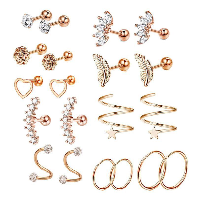 Stainless steel piercing accessories - simple earrings, ear clips, ear rings, ear barb hooks set