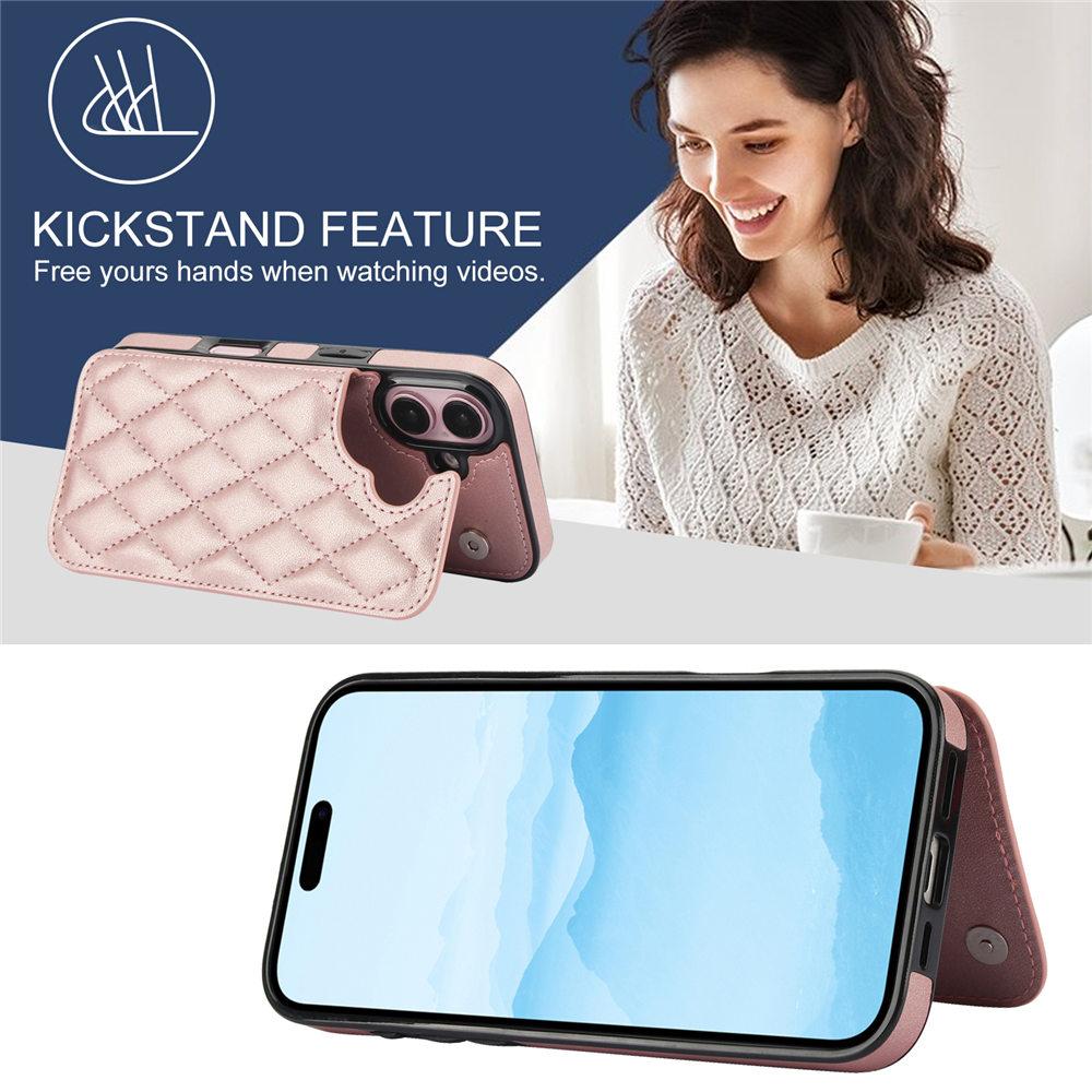 Fashion Rhombic Leather Cards Slot Case For iPhone 16 15Pro Max 14Plus 13 14 12 11 XS XR 7 8 SE2 12Mini Kickstand Cover
