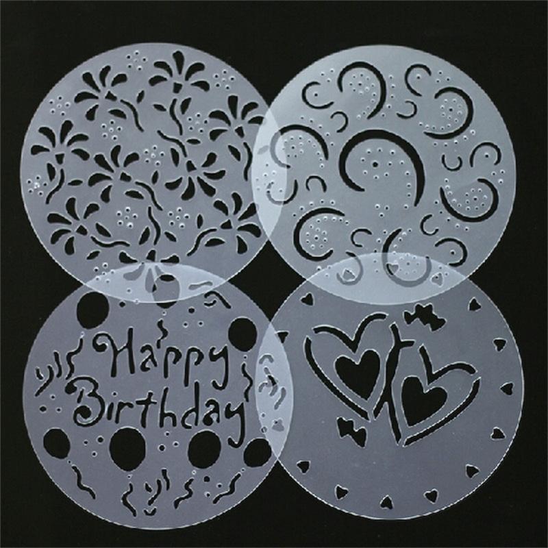 Pack of 4 Spray Stencils Birthday Cake Molds DIY Decorating Tools PVC Material