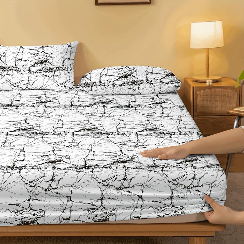 1 Prosty nowoczesny drukowany matowy prześcieradło z dopasowaną gumką, narzuta na łóżko z nadrukiem do sypialni, pościel (Z wyłączeniem poszewek na poduszki)