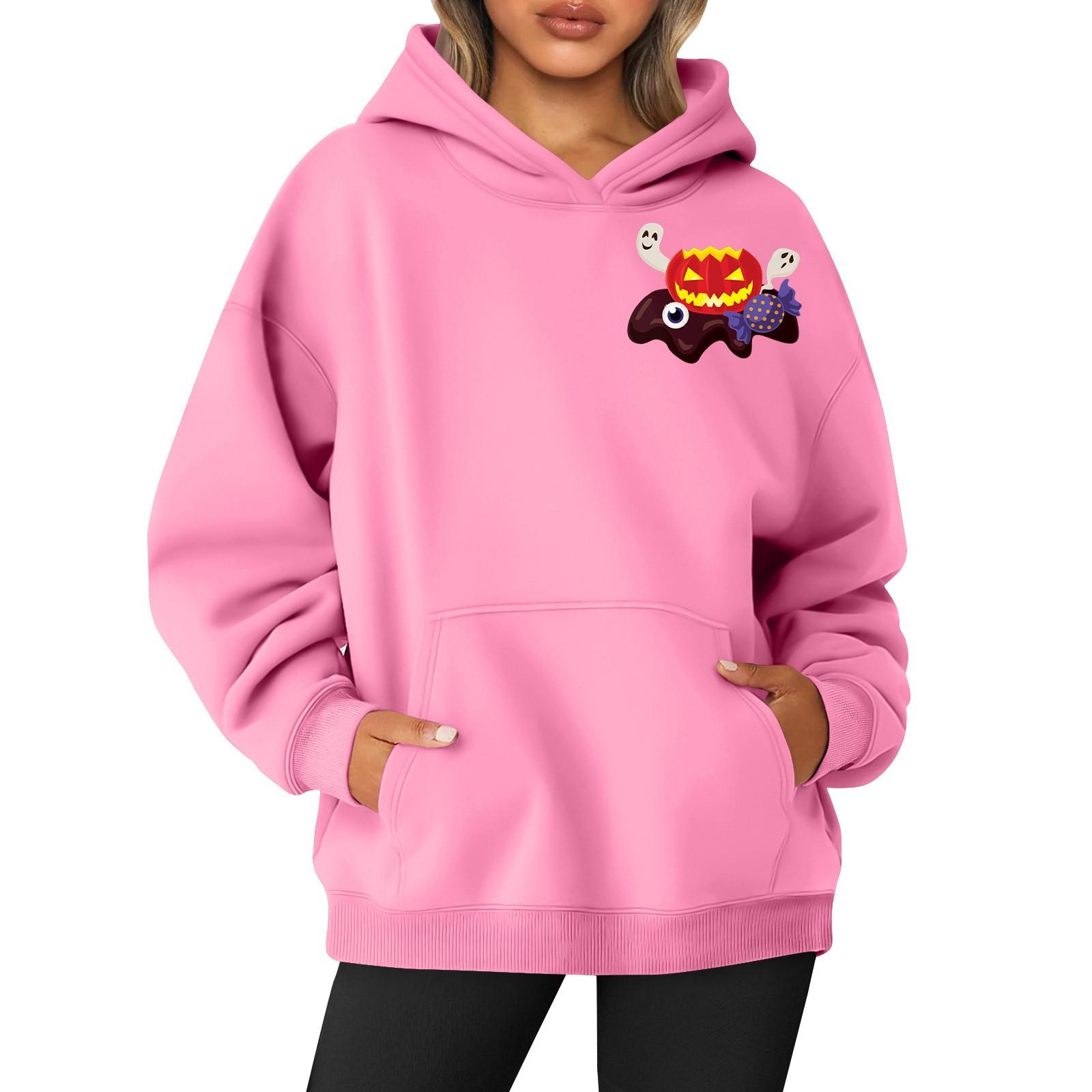 

Женская толстовка с капюшоном и круглым вырезом, длинными рукавами и принтом «Хэллоуин» XXXL розовый