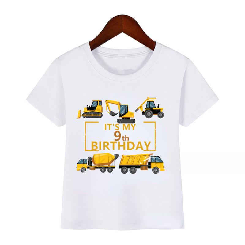

Футболка с принтом «Строительные машинки» для мальчиков, детская футболка для именинника, забавная подарочная футболка для мальчиков и девочек, одежда для мальчиков