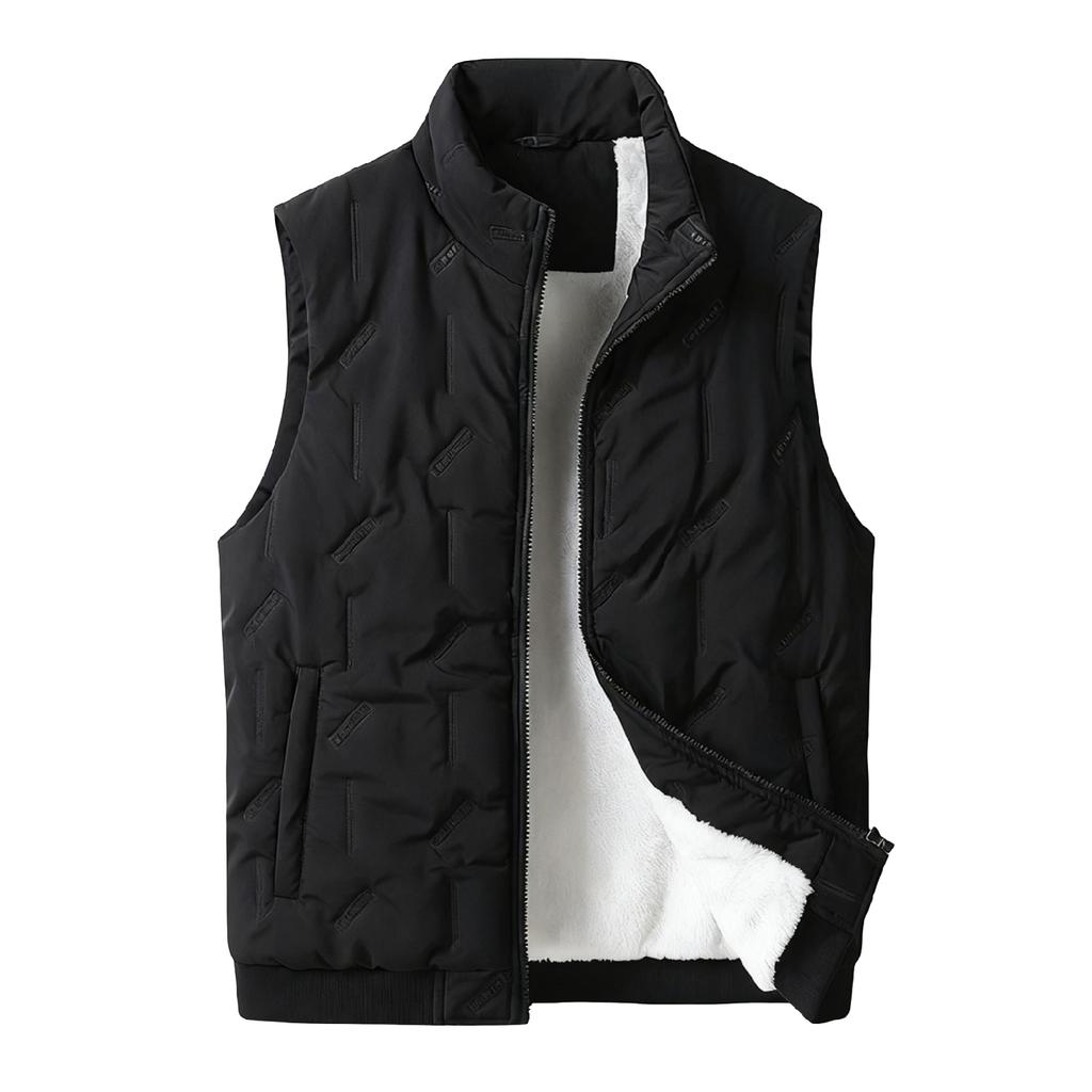 Men's And Women's Casual Solid Color Textured Embossed Stand-up Collar Zipper Fleece Warm Sleeveless Cotton Vest