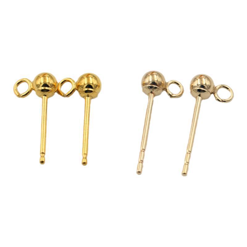 14K Gold Filled Round Bead Ear Pins: Ball Stud Earrings with Ring for DIY Jewelry Accessories.