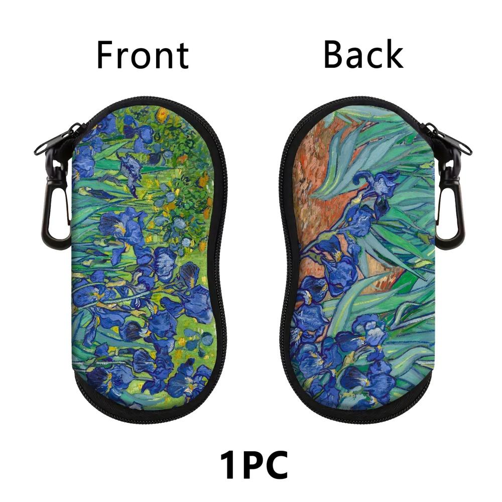 

Oil Painting Zipper Eyeglass Case Portable Sunglasses Pouch Keychain Shockproof Glasses Storage Bag Eyewear Holder for Women Men