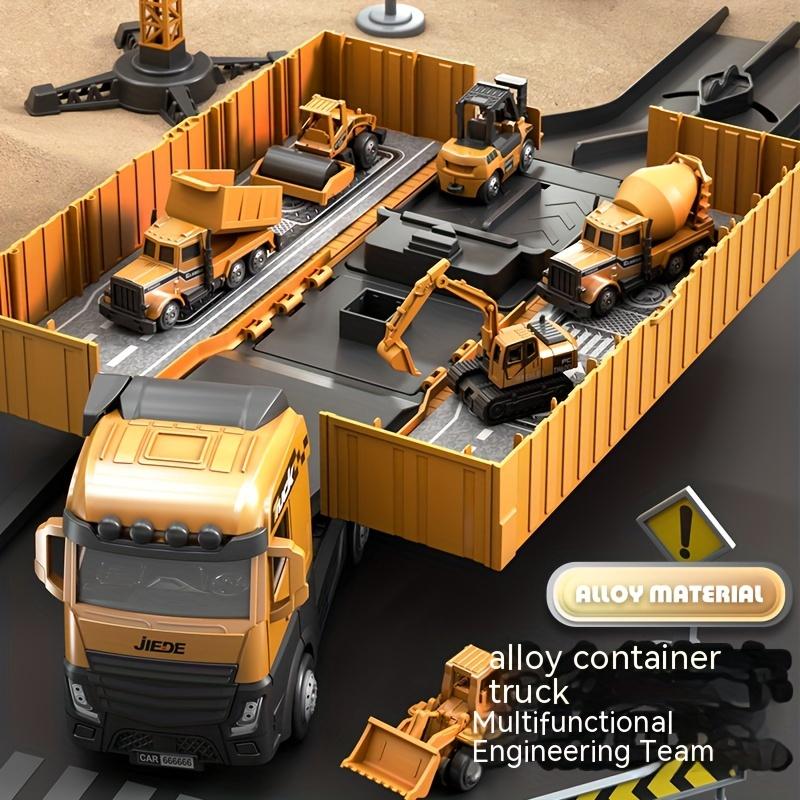 Jumbo Alloy Container Truck Set with Multi-Function Crane Yellow, Manual Operation, Durable Plastic Construction Toy for Boys, Ideal Christmas Gift