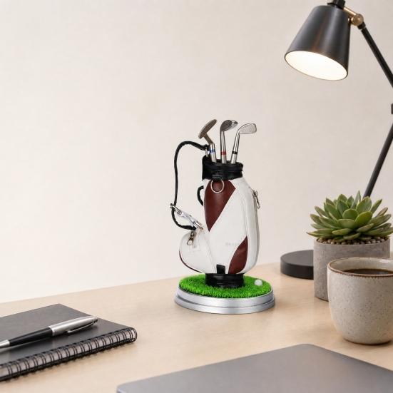 Golf Pen Holder Set, Mini Golf Bag Desk Organizer with 3 Golf Club Pens, Novelty Office Decor for Men, Business Gift