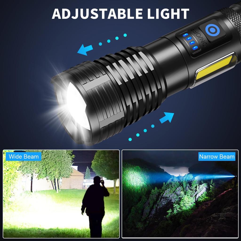 LED Rechargeable Flashlights 990000 High Lumens, Super Bright Flashlight High Power Flash Light with 7 Modes, 15H Running Time, IPX7 Waterproof