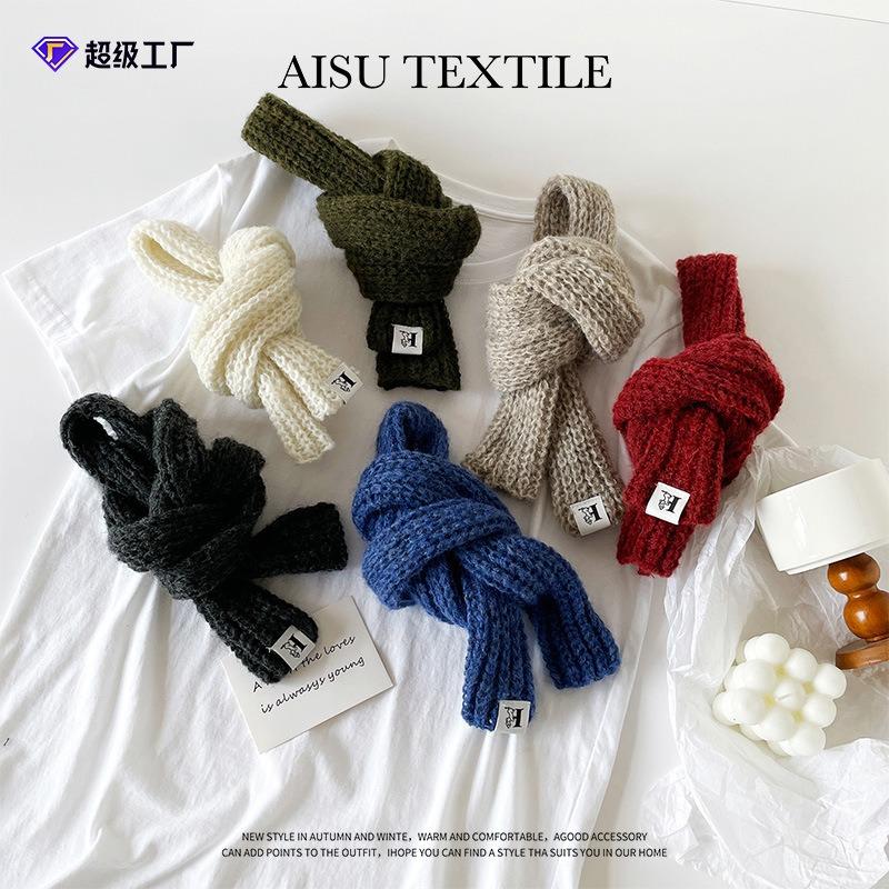 Niche design thin and narrow long scarf autumn and winter fashion high-end sense solid color wool scarf women's warm versatile scarf