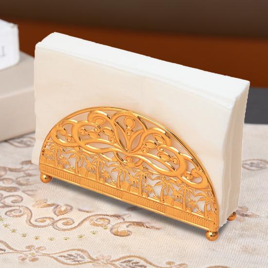 Table Napkin Holder Non-slip Base Hollow-carved Light Luxury Semicircular Tissue Holder Shelf for Dining Room
