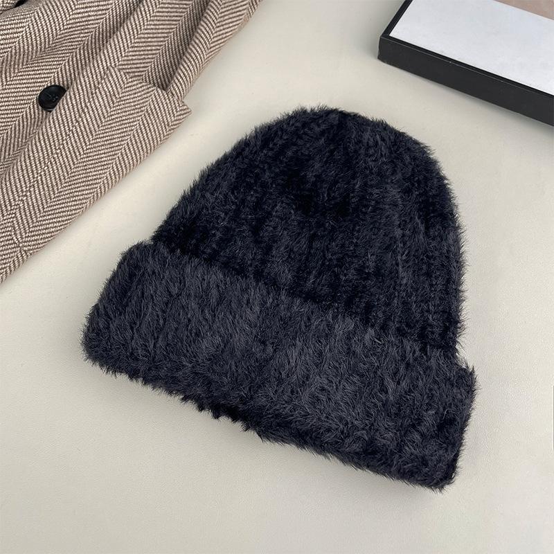 

Вязаная шапка женская осенне-зимняя, открывающая лицо, маленькая, теплая, пуловер, плюшевая, утолщенная, универсальная, с защитой ушей, шерстяная шапка 56-65cm