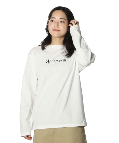 Snow Peak Soft Cotton Logo Long Sleeve T-Shirt, Size XS, White, SW-25SU401, Perfect for Festivals, Camping, and Outdoor Activities
