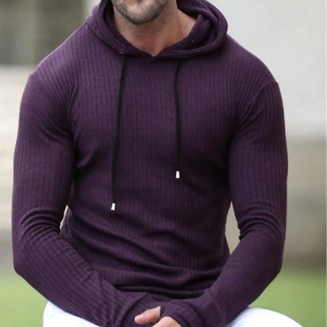 Men's Muscle Fitness Spring and Autumn Slim Fit Training Knitted Long Sleeve Hoodie Pullover Jacket Top