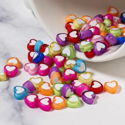 TX30 100pcs 8x4mm Creativity Candy Color Glossy Love Heart Acrylic Spacer Bead Jewelry DIY Bracelet Accessories Trend Popular