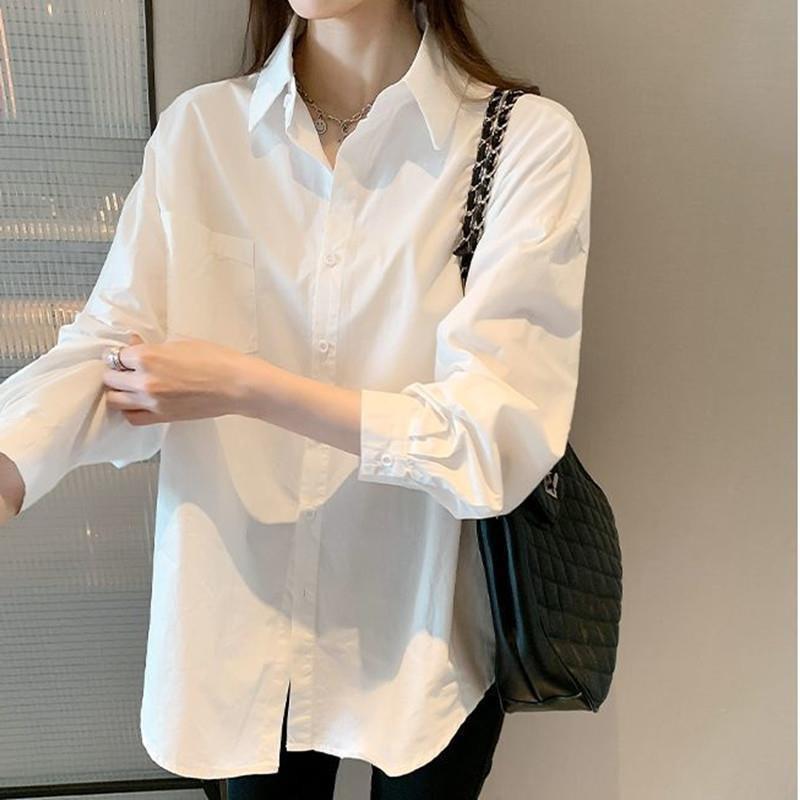White Shirt Women Commuting Design Niche Top With Sweater Stacked Long-sleeved