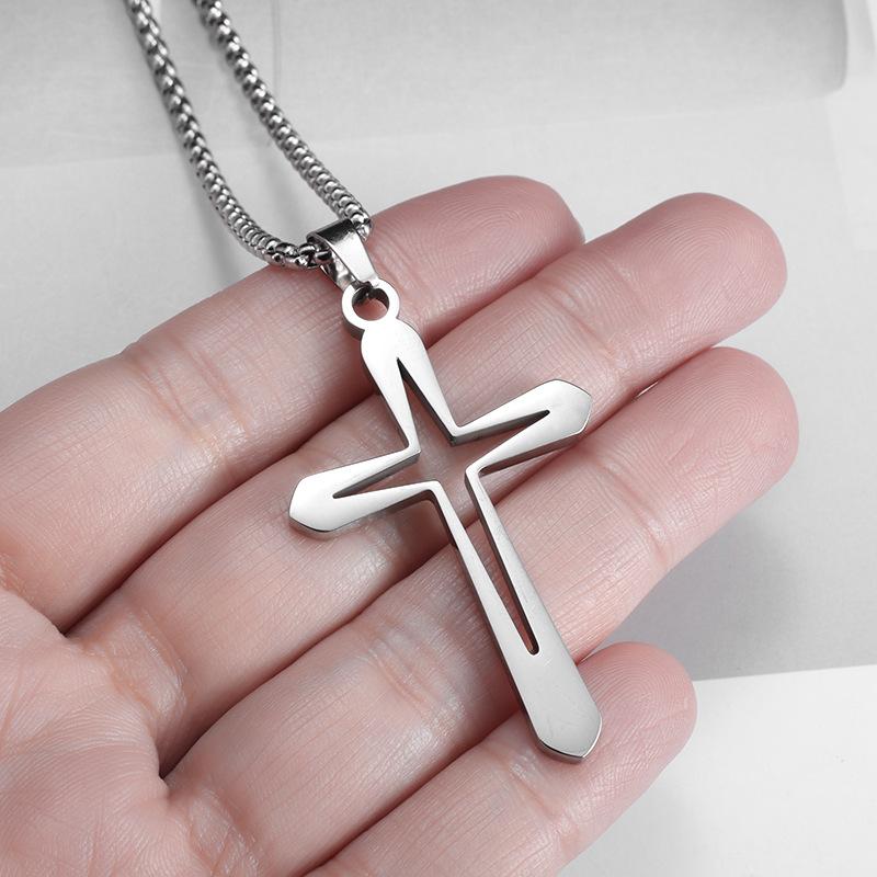 Nowa Moda Męski Naszyjnik ze Stali Nierdzewnej z Pustym Krzyżykiem Prosty Szczęśliwy Naszyjnik Religijny Biżuteria Prezent
