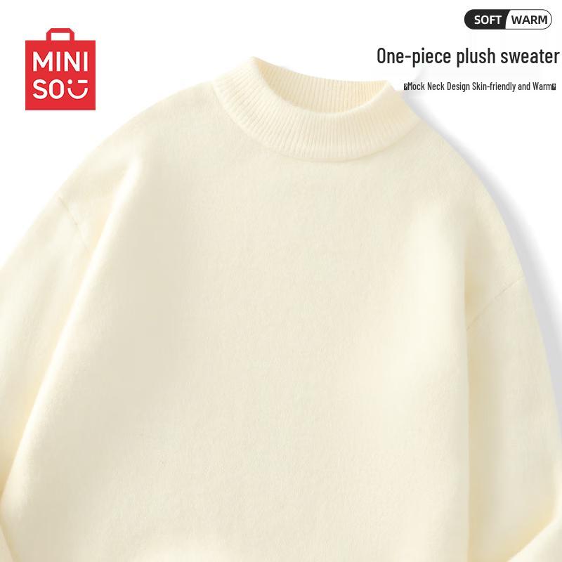 

MINISO Men s Retro Plush Lined Mock Neck Knit Sweater M