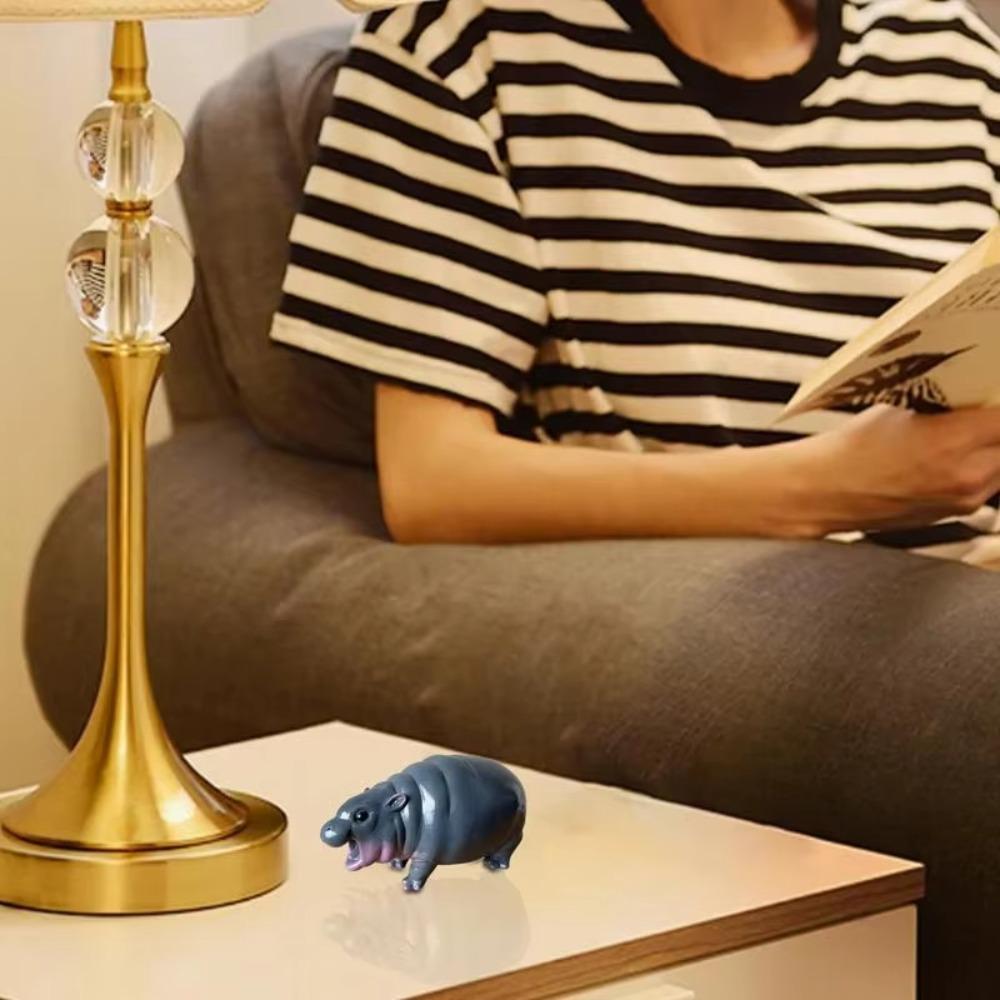 Mini Pygmy Hippopotamus Statue Lovely Hippo Resin Figurines Fans Collection