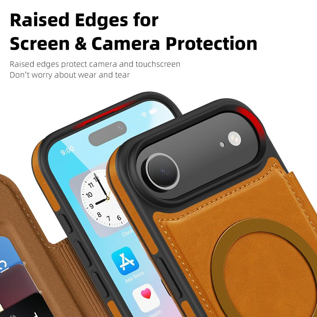 For iPhone 17 Air-deksel Kompatibelt med MagSafe RFID-blokkerende Kortholder Telefondeksel i lær