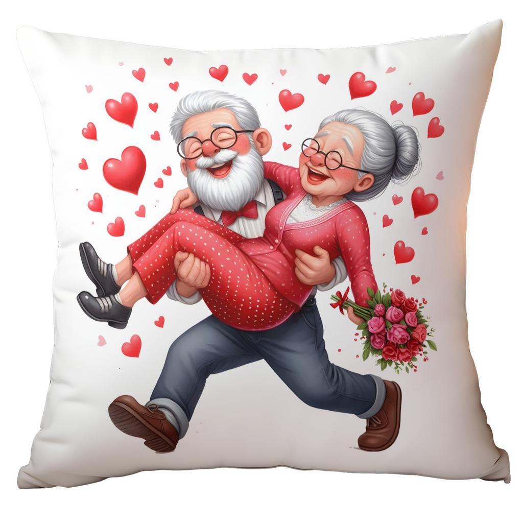 New Valentine's Day Pillow Cover Fun Watercolor Valentine's Day Old Couple Push Cover Home Cushion Cover