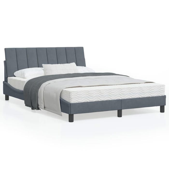 VidaXL Lit avec Matelas, Lit Rembourré avec Tête de Lit, Lit Double avec Sommier, Meuble de Chambre à Coucher, Gris Foncé 3208587