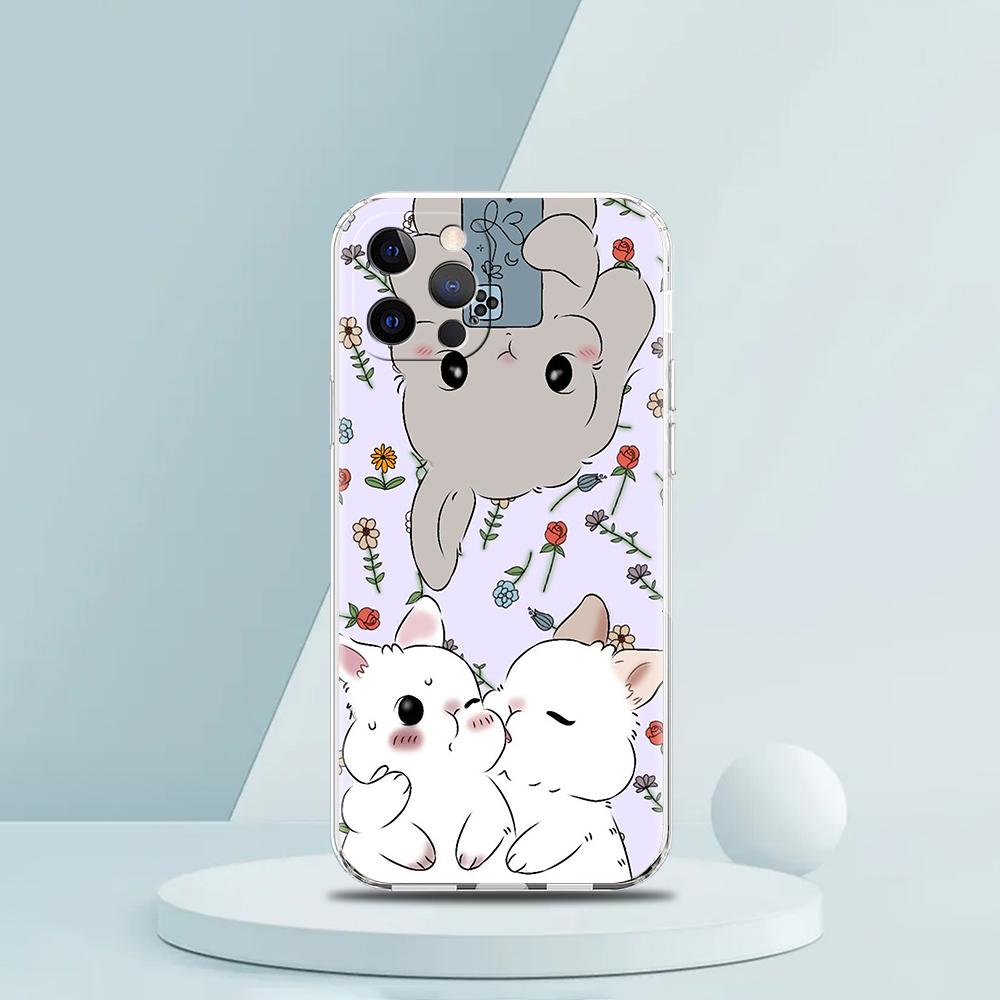 Cute Colorful Rabbit Luxury Phone Case For iPhone 16 15 14 13 12 11 Pro Max XS X XR SE 7 8 Plus Soft Silicone Clear Cover