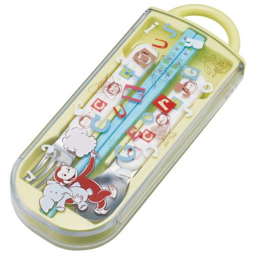 Skater Children's Bento Chopsticks Trio Set (Chopsticks, Spoon, Fork, 16.5cm, Curious George, Alphabet Design) TACC2-A