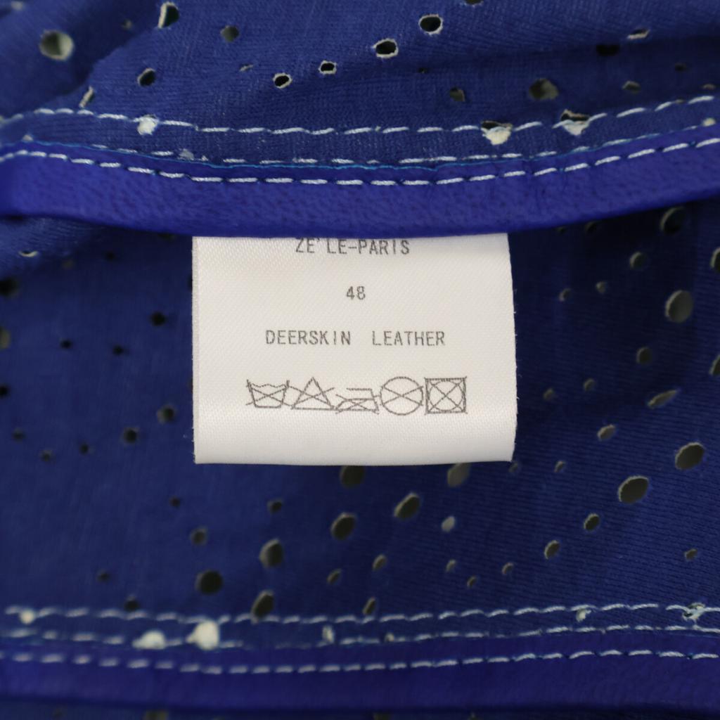 ZELE-PARIS Deerskin Perforated Zip-Up Hoodie Jacket 48 blueUsed