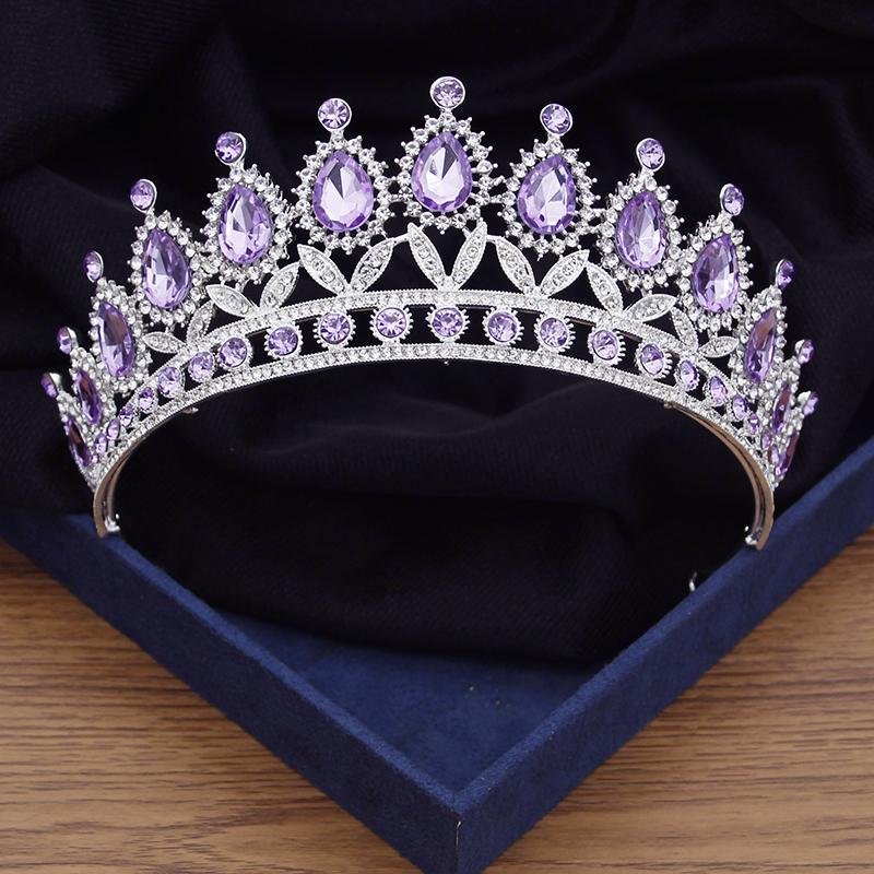 Baroque Purple Rhinestone Crystal Wedding Crown Silver Gold Colors Bridal Tiaras Party Prom Bride Headdress Hair Jewelry