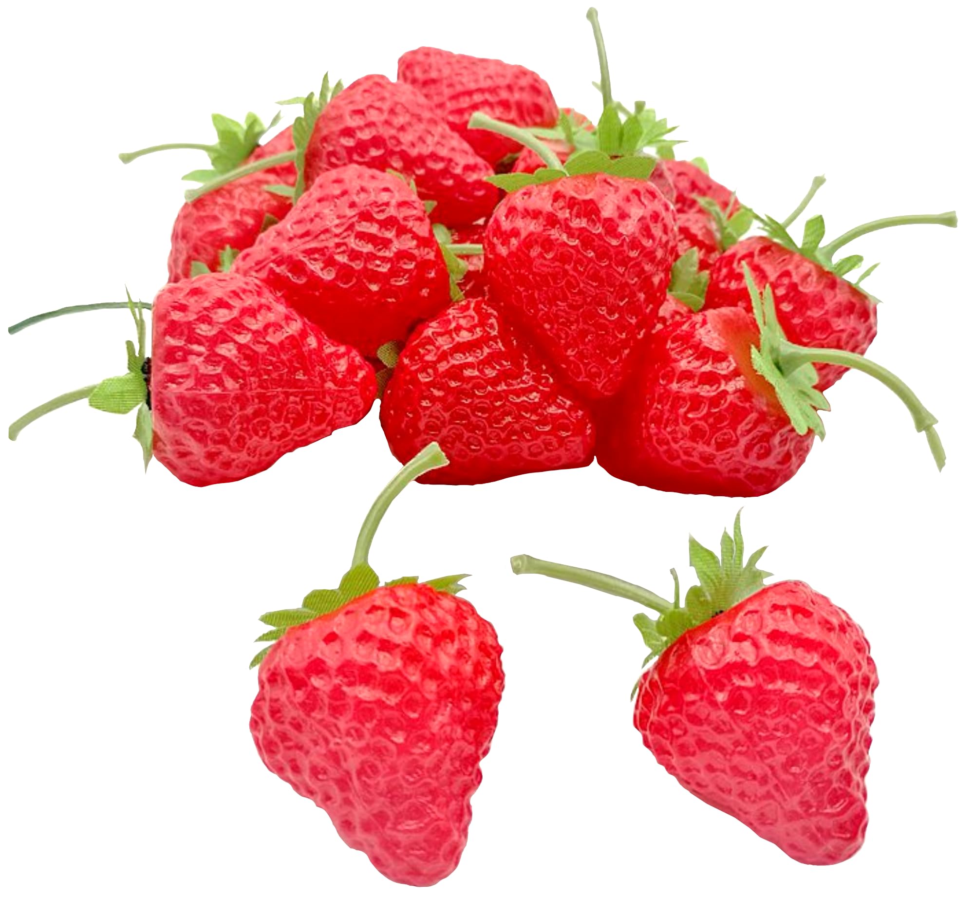 

elrinrin Strawberry Food Sample 50 with Realistic Food Fruit Display Models, Pieces, Stems, Samples, (50-Piece Set/Red)