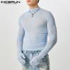 INCERUN Men Long Gloves Sleeve See Through Tops Club Party Mesh Skinny T-Shirts