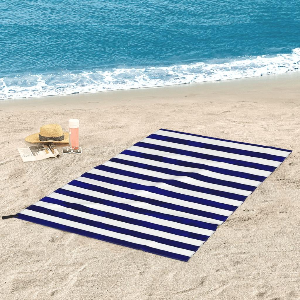 Classic Stripes Navy Blue And White Beach Towel Soft Microfiber Quick Dry Absorbent Quick Towels For Yoga