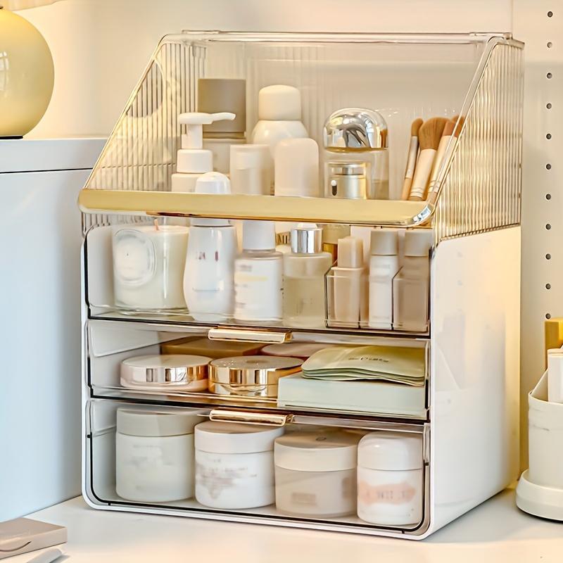 

Large Capacity Makeup Organizer with 3 Drawers, Acrylic Cosmetic Storage Box for Vanity Table, Clear Skincare & Perfume Display жовтий