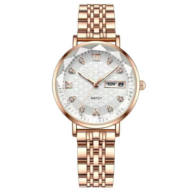 Ceas Femei Nouă Modă Ceas de mână de lux din oțel inoxidabil Brățară Simplu Aur Roz Impermeabil Ceasuri de damă luminoase