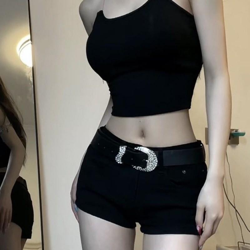 Vintage Unique Inspired Womens Black Belt With Dazzling Rhinestone Buckle For Trendy Looks