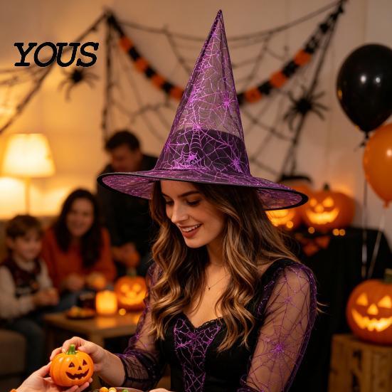 Magician Costume Hat Cone-shaped Transparent Organza Witch Hat, Lightweight Halloween Accessory Cosplay Props for Girls Wizard Party Decorations