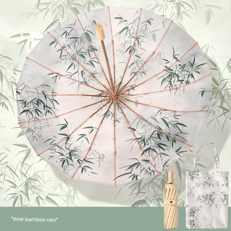 Very Beautiful Umbrella for Girls Good-looking Extra Large Thickened Reinforced Rain Or Shine Dual-Use Oil Painting Folding Ins Niche