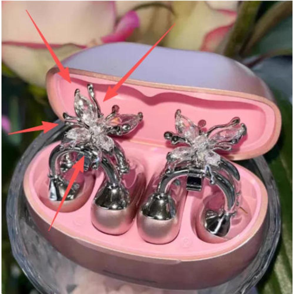 Cute Sparkling Diamond Cherry Blossom Bluetooth Earphone Case Decoration, Fashion Rhinestone Flower Earphone Accessory for Women, 1PC