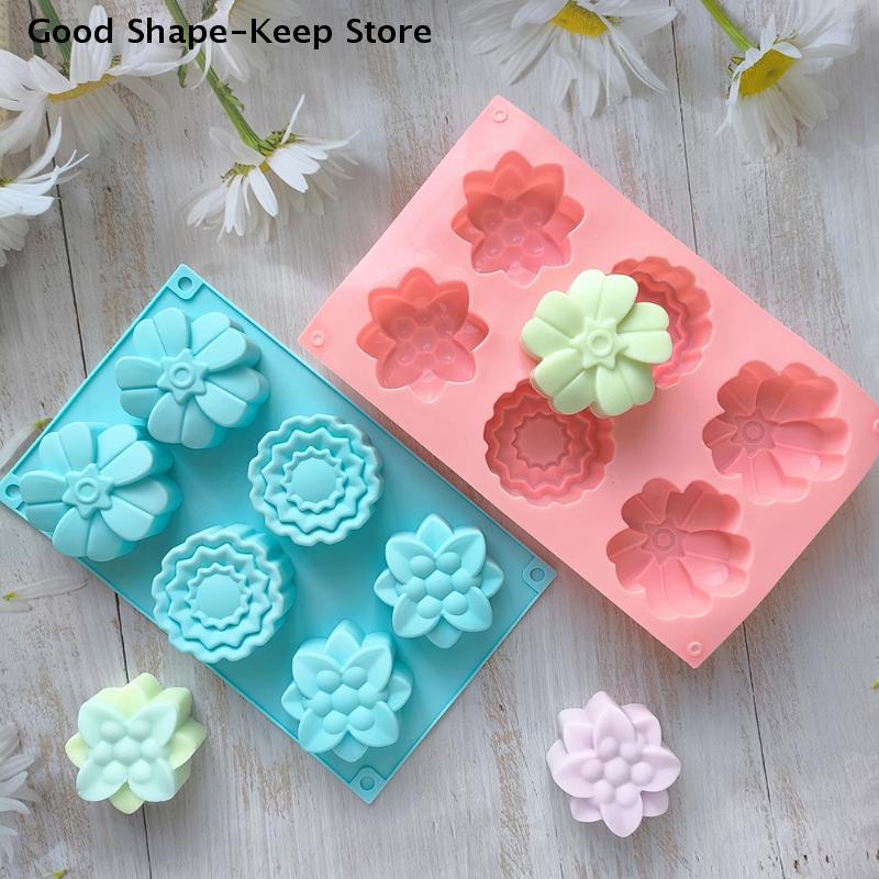 DIY Handmade Fondant Cake Baking Chocolate Sugar Cake Tool 6 Cavity Flowers Silicone Mold Resin Polymer Clay Making Mould