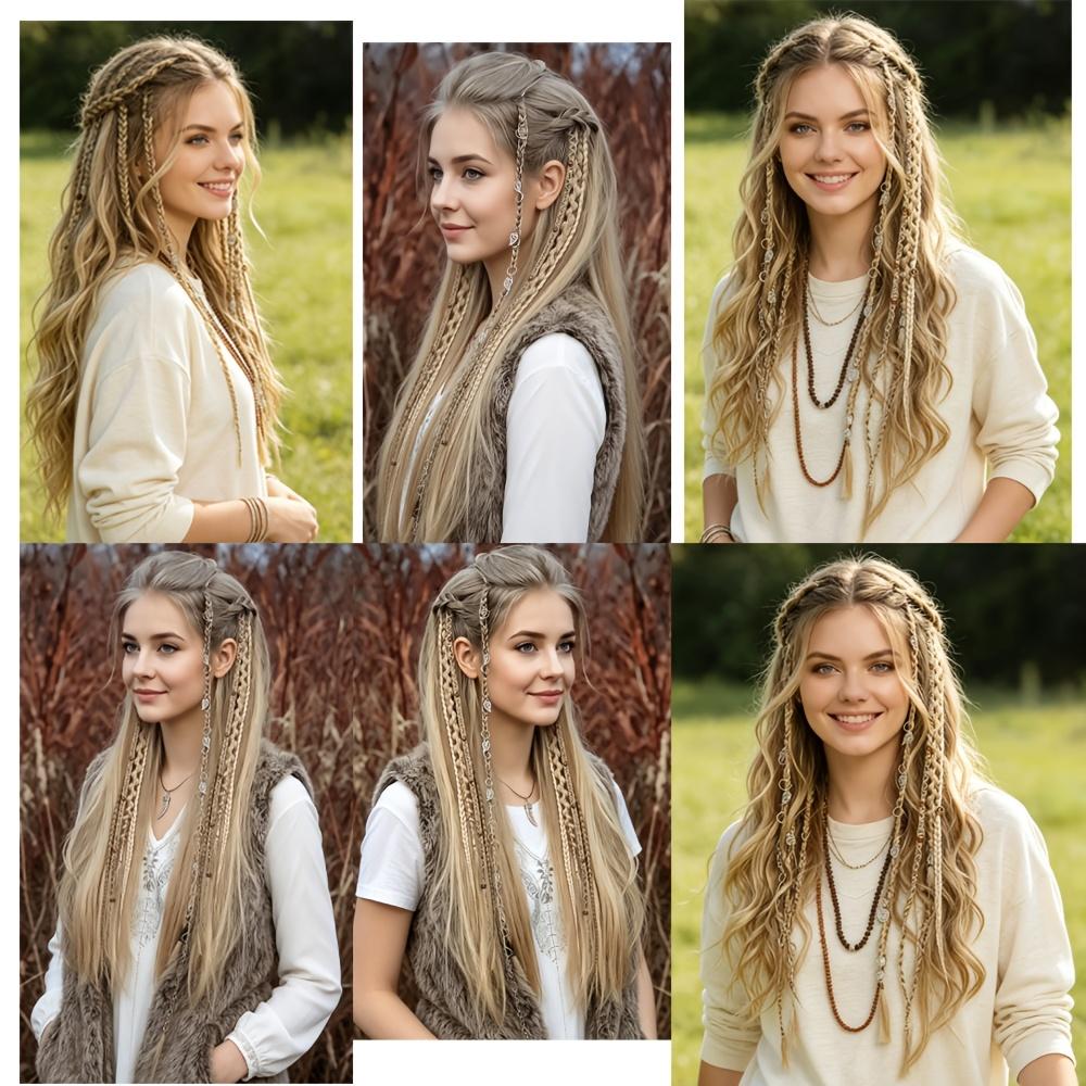 18-Inch Hand-Woven Bohemian Style Clip-In Braids Extension Piece, Bohemian Dreadlock Style, Synthetic Fiber Weave Extension for Women