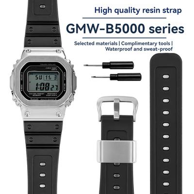 Curved End Resin Watch Strap For Casio GMW-B5000/GM-B2100 Sports Waterproof Black Rubber Replacement Wrist Band Bracelet 