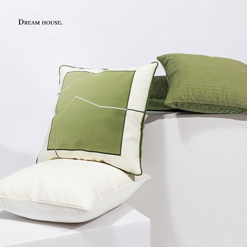 Green Nordic Embroidery Throw Pillow - Living Room, Sofa, Bed & Bay Window Cushion, Pillowcase In Stylish Design