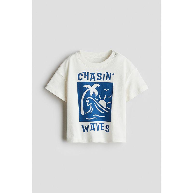 

HM Children s Clothing Baby Boy T-shirt 2025 Autumn New Arrival Stripes Print Western Style out round Neck Short Sleeve Tops 1268566 White/Chasin waves 66/48((4-6m))