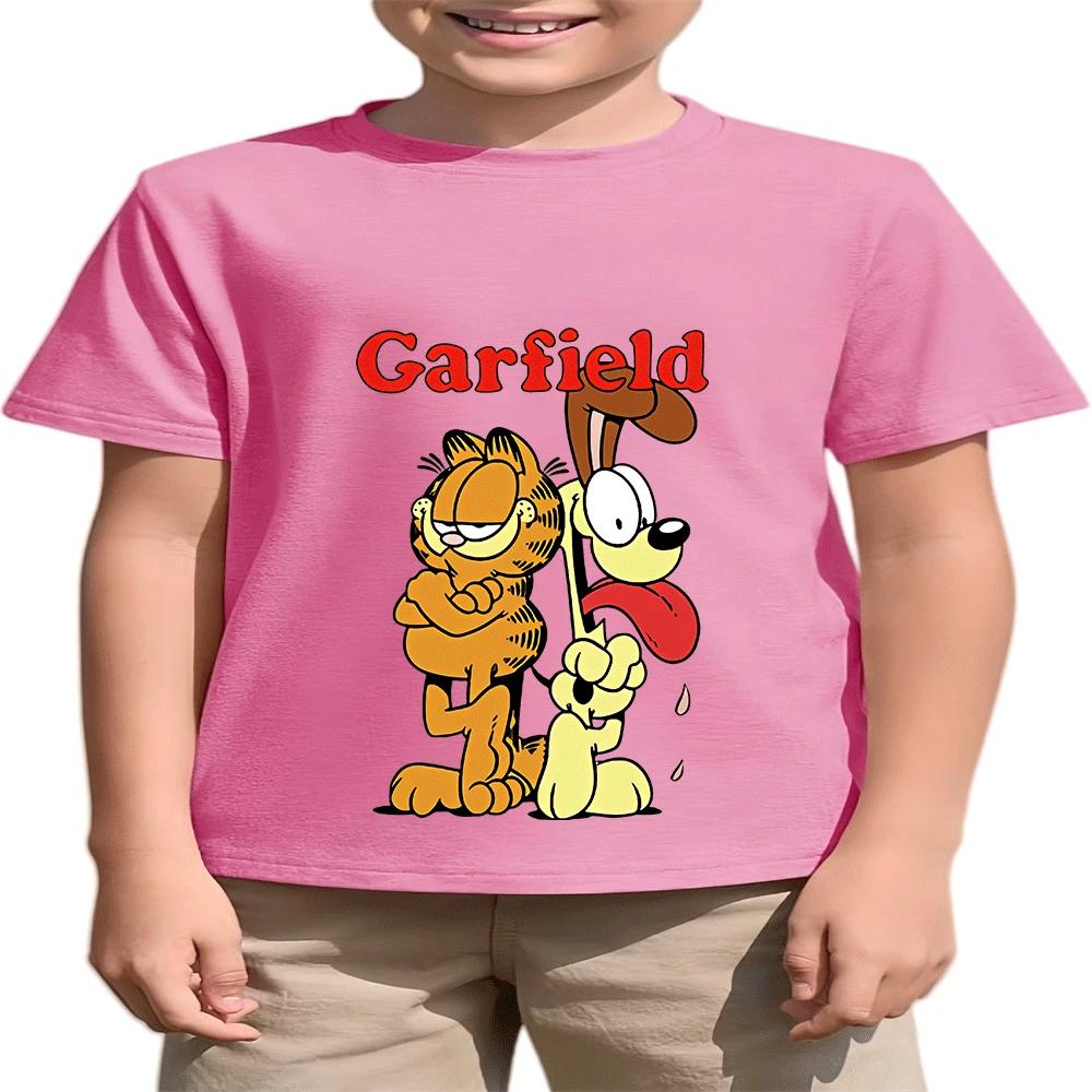 2026 Hot Sale Boys Girls 2-14Y The Garfield Show Cotton TShirt Summer Cartoon Print