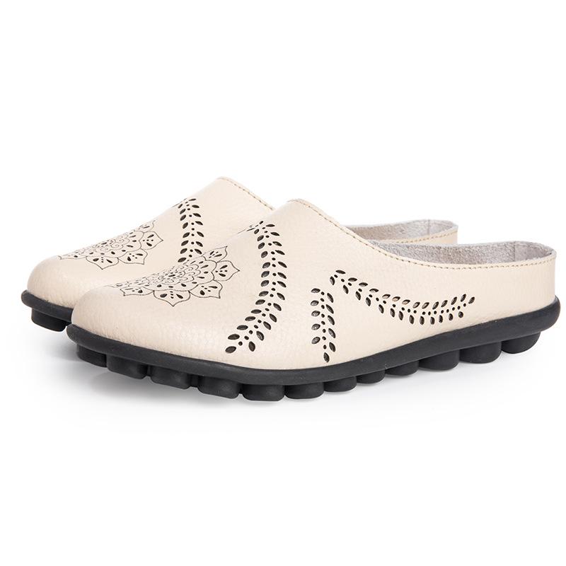 Women Slippers Spring Summer Casual Leather Low Cut Flat Peas Toe Mother