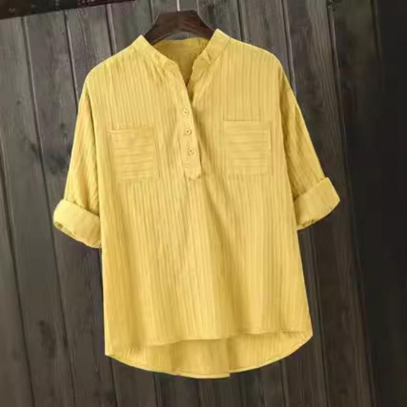 

Женская белая рубашка больших размеров с рукавами три четверти, свободный повседневный дизайн, подкладка с V-образным вырезом XXL жёлтый