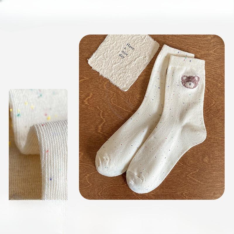 Ladies Spring and Autumn Trend New Lovely All Ideas Yarn Cartoon Bear Cherry College Wind Tube Pile Socks