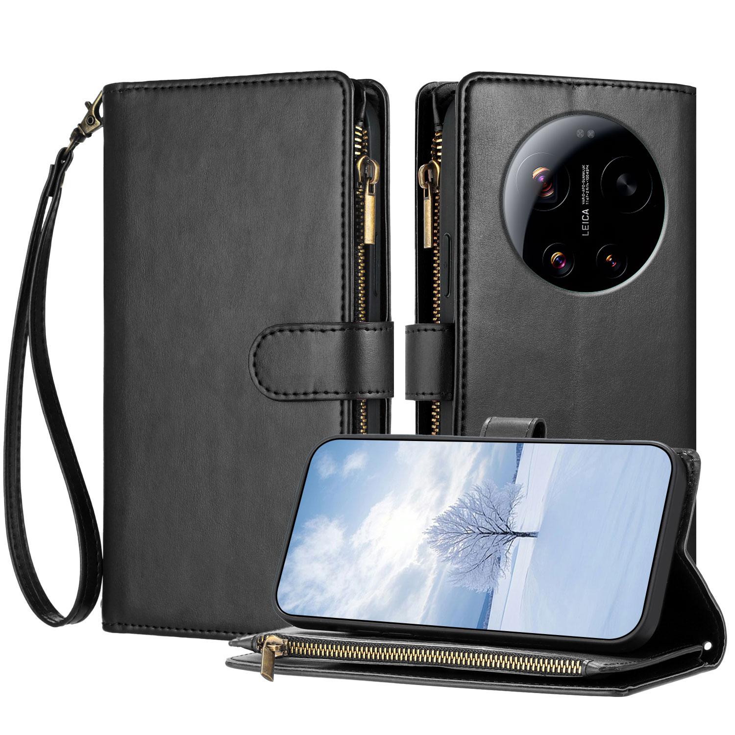 Для Xiaomi 17 Ultra 5G Кожаный чехол-кошелек на молнии с подставкой Ударопрочный чехол для телефона с ремешком на запястье