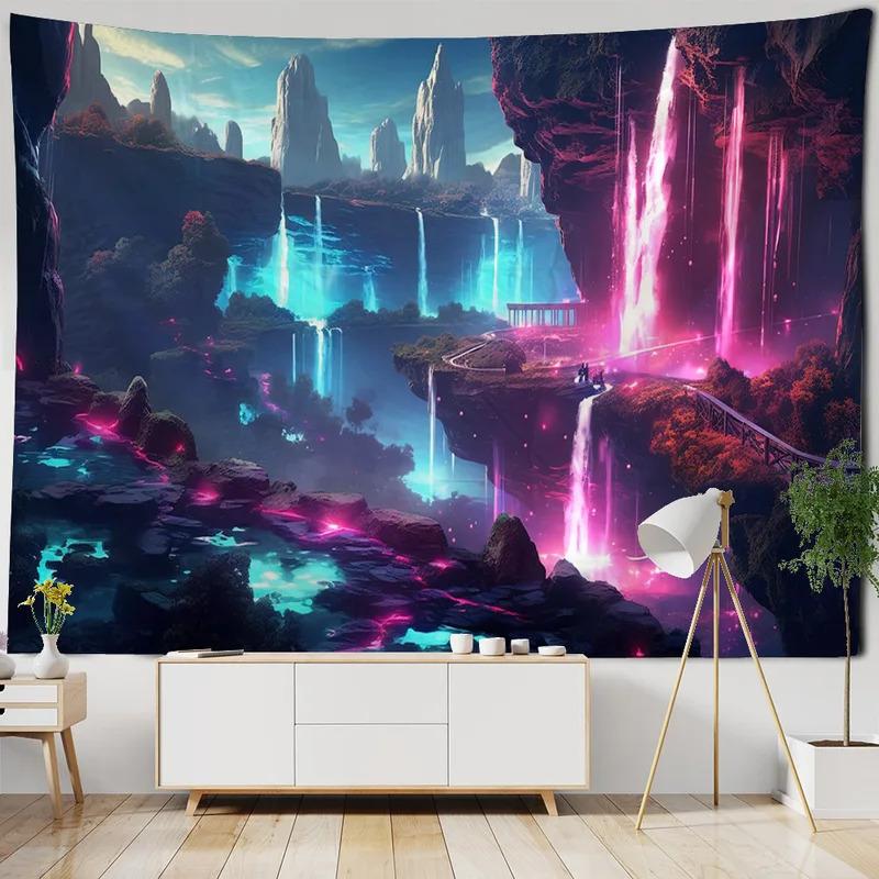 VIKAMA Waterfall Forest Tapestry Vibrant Landscape Art Decor Perfect For Living Rooms And Natural Home Settings